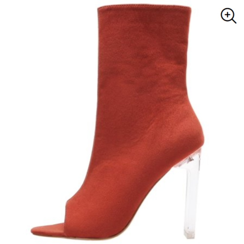 🔥🔥 Open Toe Rust Lucite Booties - Picture 7 of 8